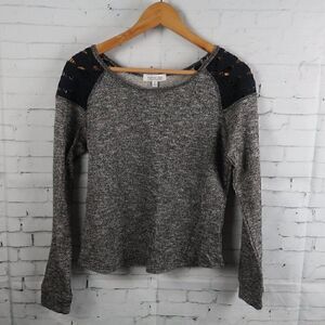 ACTIVE USA BLACK & WHITE LONG SLEEVE ROUND NECK KNIT TOP SIZE SMALL